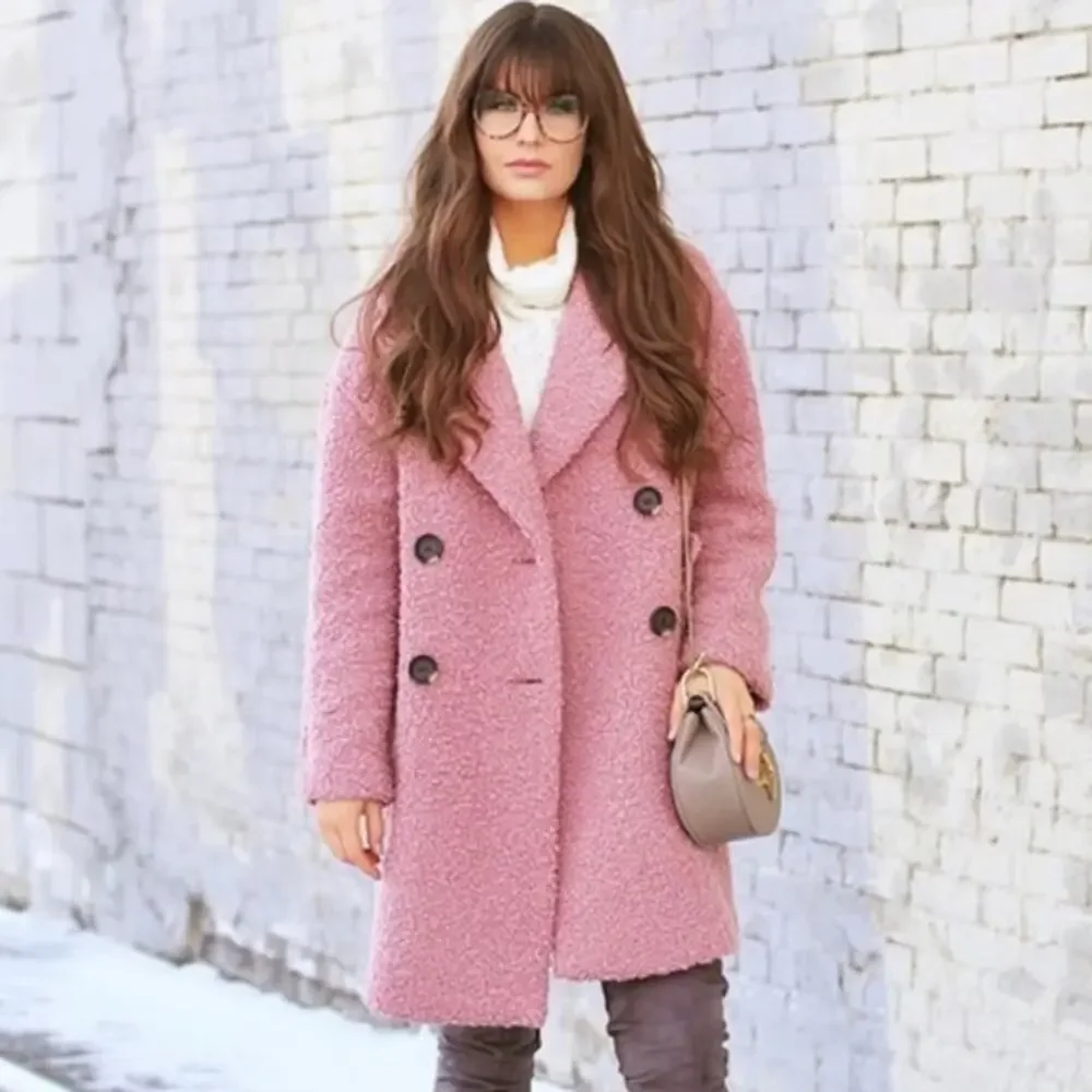 Topshop Pink Wool Blend Alicia Boucle Slouch Coat, Oversized, PeaCoat, Size S - Picture 2 of 15